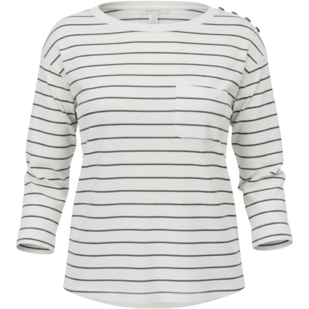 L.R. Lauren Cream and gold striped cotton button shoulder top